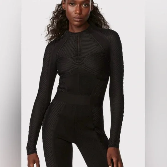 HERVÉ LÉGER HERVÉ LÉGER X LAW ROACH RIBBON EMBROIDERED CATSUIT BLACK - size S - Picture 3 of 9